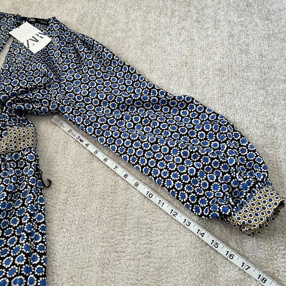 NWT ZARA Floral Wide Leg Faux Wrap Plunge Long Sleeve Jumpsuit With Pockets M - Picture 10 of 12